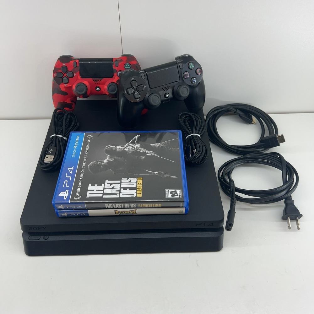 Sony PlayStation 4 Slim 1TB Black Console CUH-2215B 2 Controllers 2 Games Bundle